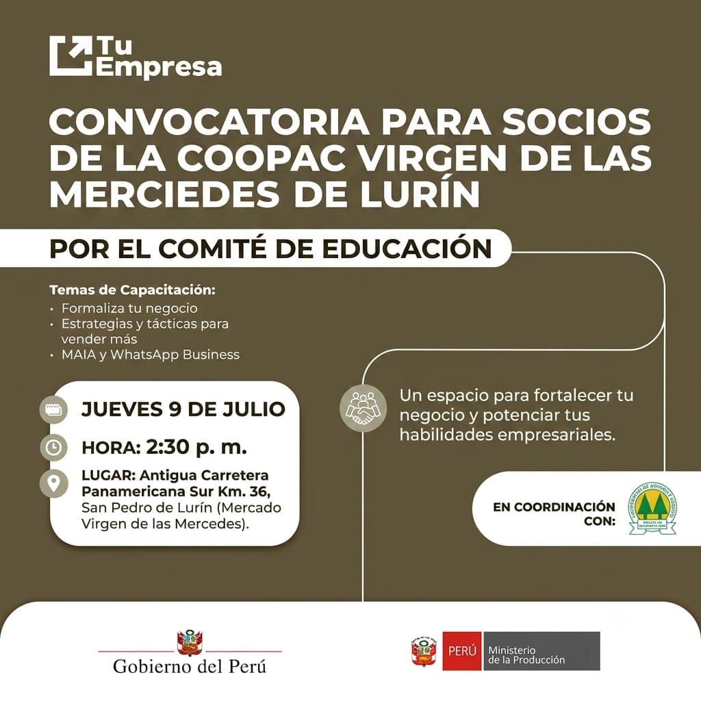 Convocatoria para socios de la COOPAC Virgen de las Mercedes de Lurín